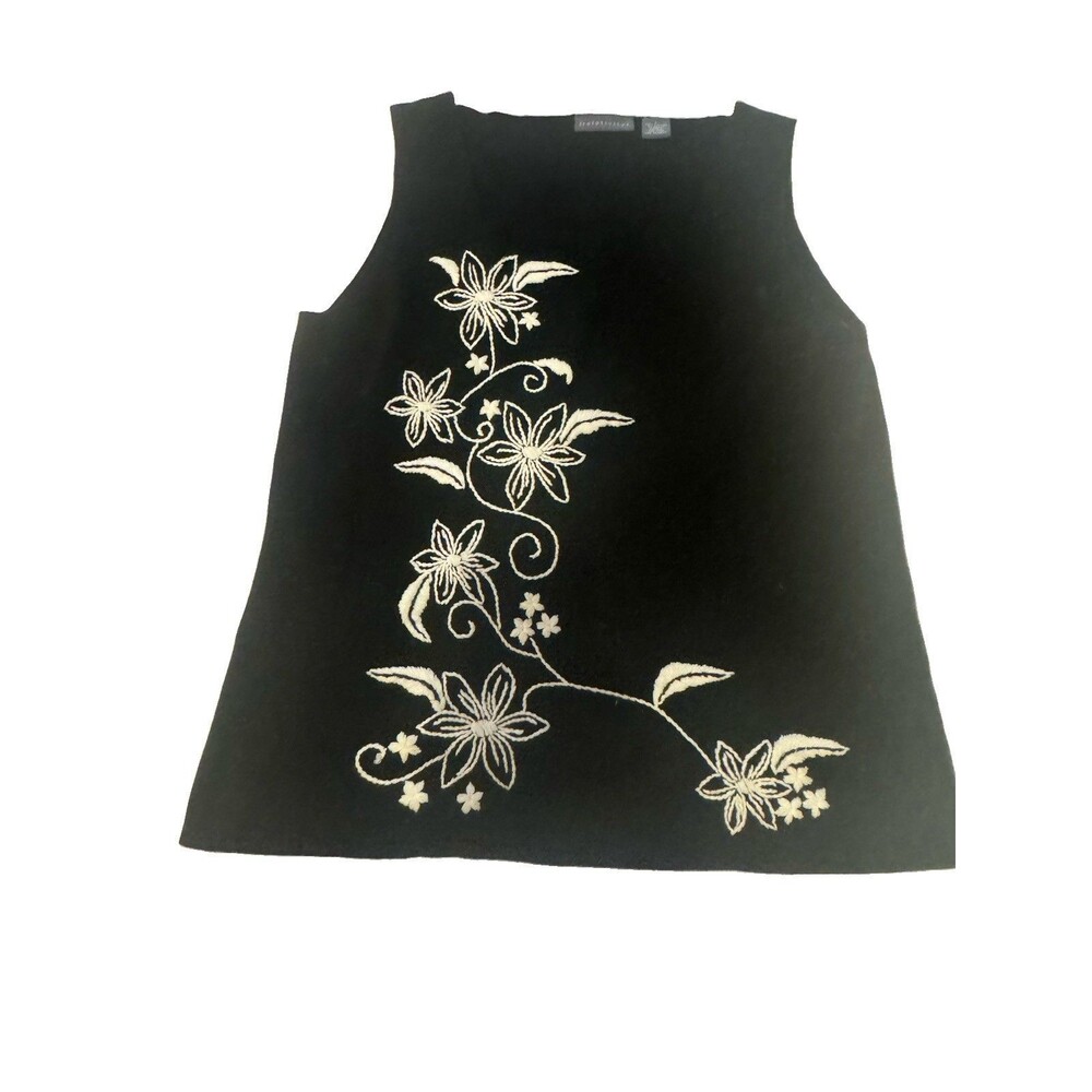 Relativity Sweater Womens L Black With White Flowers Embroidery 100% Cotton
